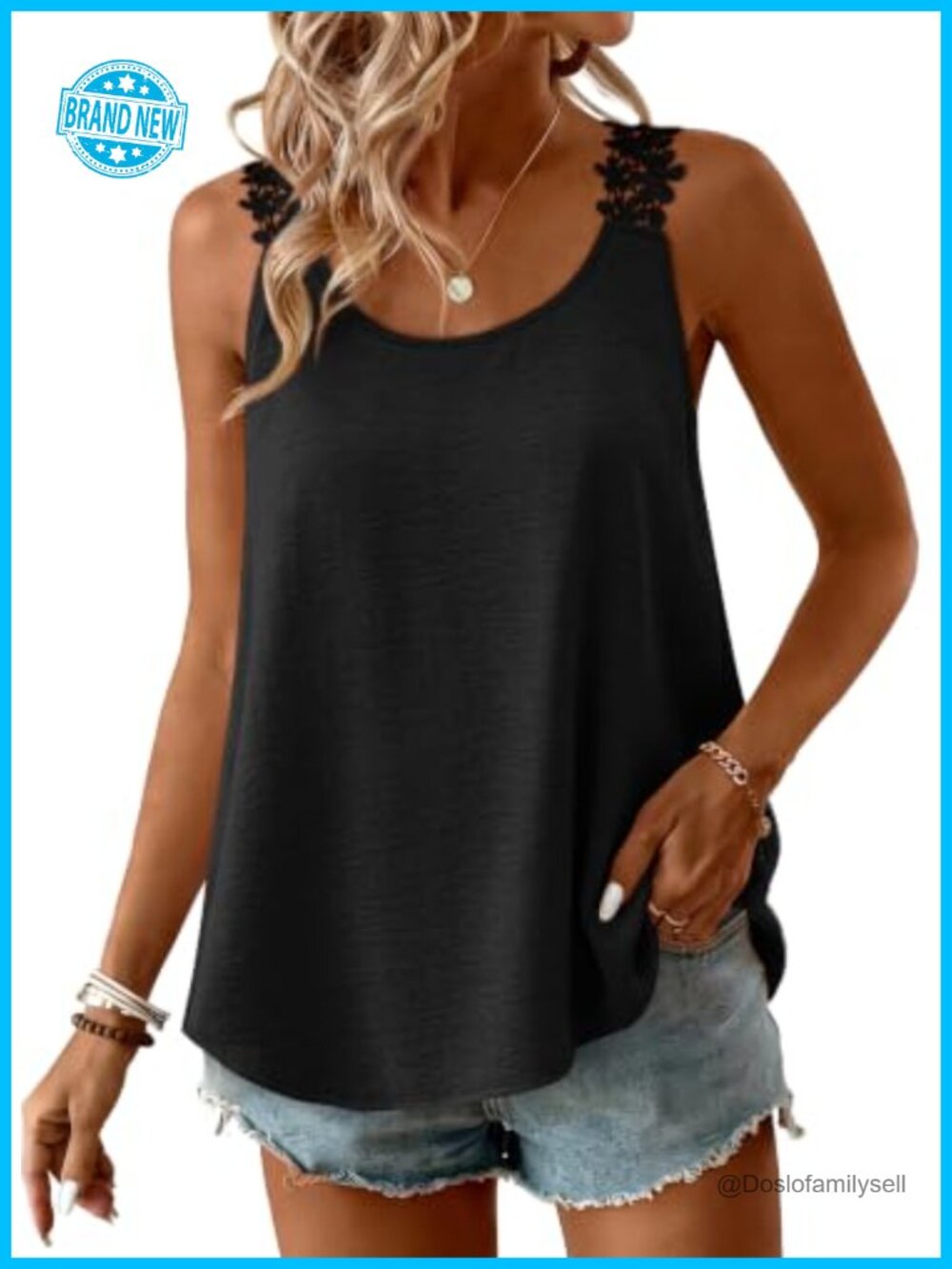 Tank Top for Women Loose Fit Crew Neck Sleeveless Ruffle Lace Camisole